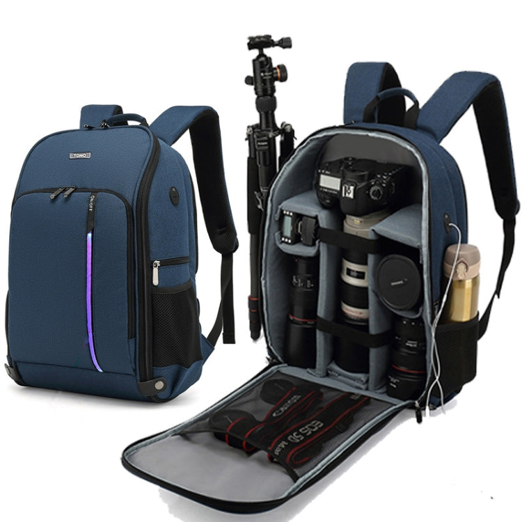 TONO LED Light SLR Digital Camera Backpack With USB Port(Blue) - Camera Accessories by TONO | Online Shopping UK | buy2fix