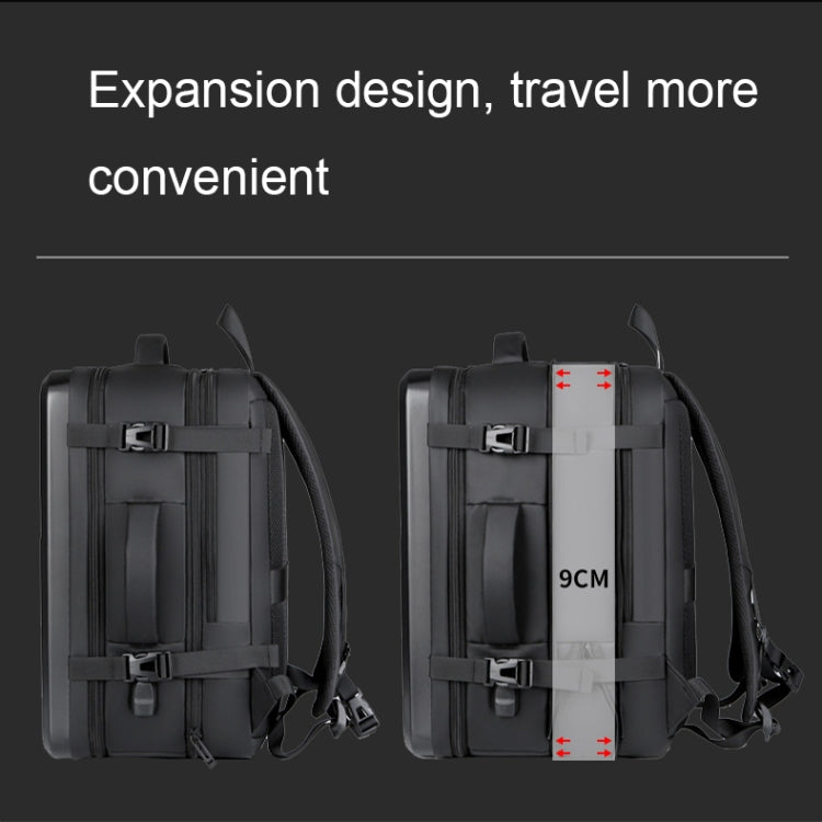 Large-capacity Waterproof Expandable Hard Shell Backpack with USB Charging Hole(162 Black) - Backpack by buy2fix | Online Shopping UK | buy2fix
