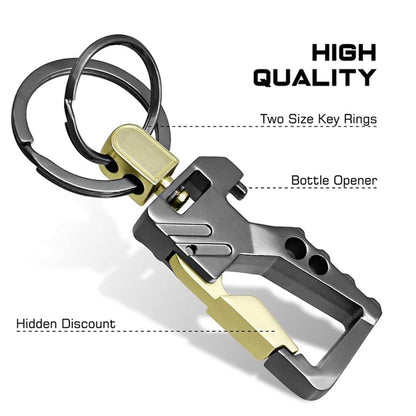 2 PCS QP-131 Multifunctional Double Ring Car Keychain Bottle Opener Carabiner(Black Gold) - In Car by buy2fix | Online Shopping UK | buy2fix
