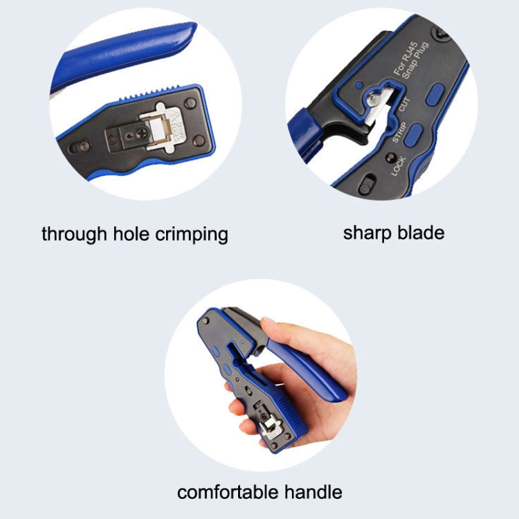 Rj45 8P Through-hole Crystal Head Connector Jacket Network Tool Stripping Wire Cable Pliers Set(Blue) - Lan Cable and Tools by buy2fix | Online Shopping UK | buy2fix