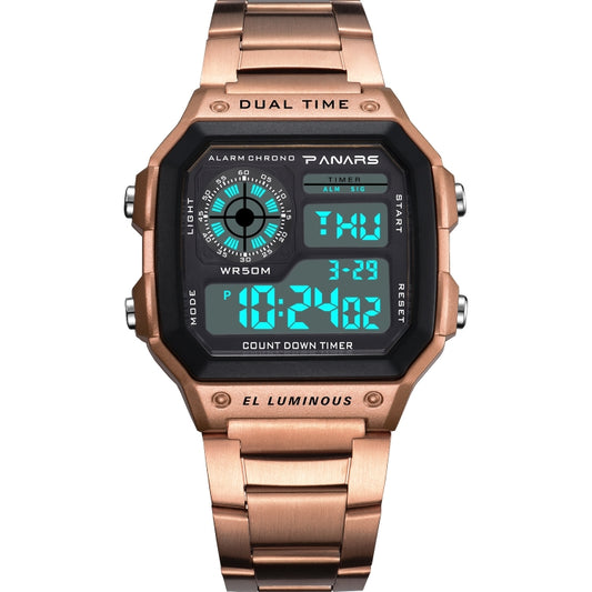 SYNOKE 8113 Square Dual Time Zone Display Luminous Student Sports Watch(Rose Gold) - LED Digital Watches by SYNOKE | Online Shopping UK | buy2fix