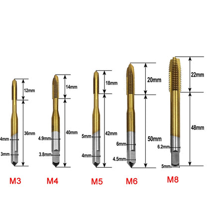 M3-M8 Titanium Plated Straight Slot Tap HSS Tapping Inner Thread Set - Drill & Drill Bits by buy2fix | Online Shopping UK | buy2fix