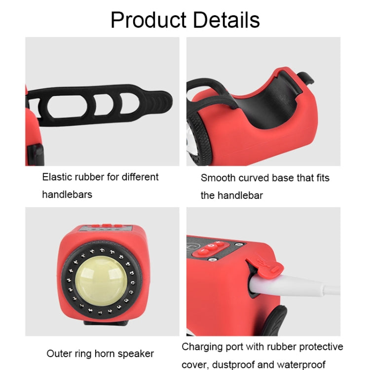 2 In 1 Bicycle Rechargeable Waterproof High Decibel Bell with Highlight Light(Red) - Bicycle Bells by buy2fix | Online Shopping UK | buy2fix