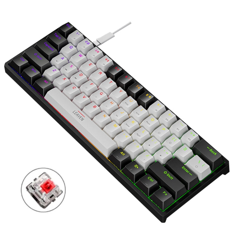 LEAVEN K620 61 Keys Hot Plug-in Glowing Game Wired Mechanical Keyboard, Cable Length: 1.8m, Color: Black White Red Shaft - Wired Keyboard by LEAVEN | Online Shopping UK | buy2fix