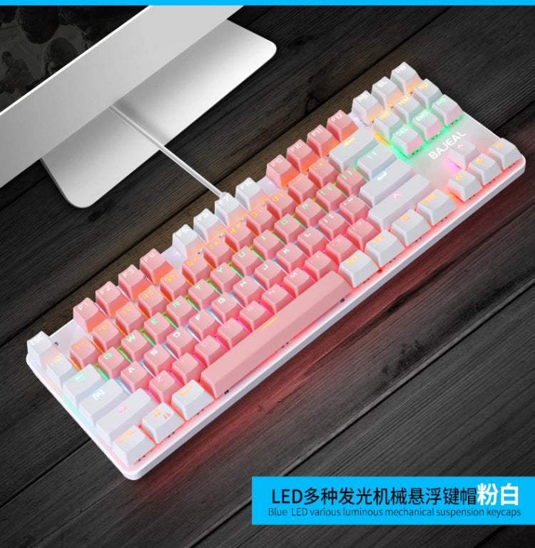 BAJEAL K100 87 Keys Green Shaft Wired Mechanical Keyboard, Cable Length: 1.6m(Pink White) - Wired Keyboard by BAJEAL | Online Shopping UK | buy2fix