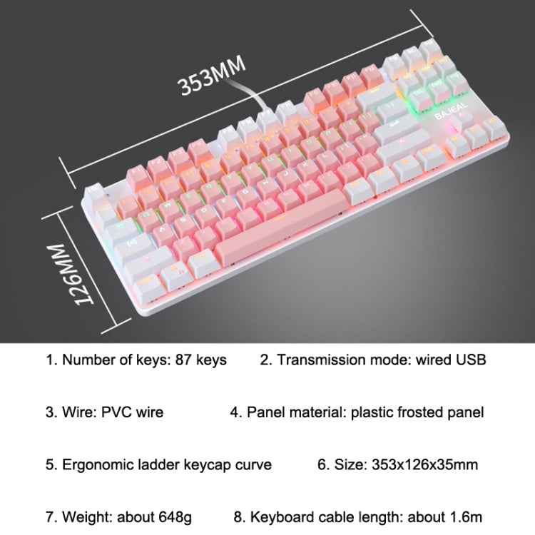 BAJEAL K100 87 Keys Green Shaft Wired Mechanical Keyboard, Cable Length: 1.6m(White Blue) - Wired Keyboard by BAJEAL | Online Shopping UK | buy2fix