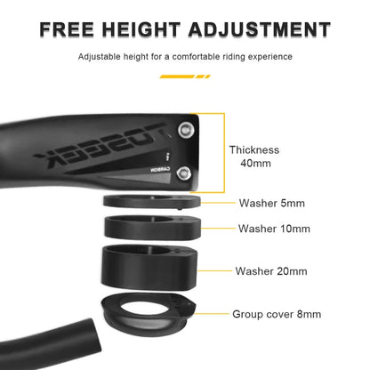 TOSEEK TR5500 Integrated Bending Handlebar Carbon Fiber Bike Grips, Size: 44x12cm - Outdoor & Sports by TOSEEK | Online Shopping UK | buy2fix