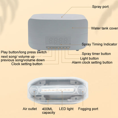 400ml Simulation Flame Humidifier Home Essential Oil Aromatherapy Machine, Color: Gray B Clock(EU Plug) - Home & Garden by buy2fix | Online Shopping UK | buy2fix