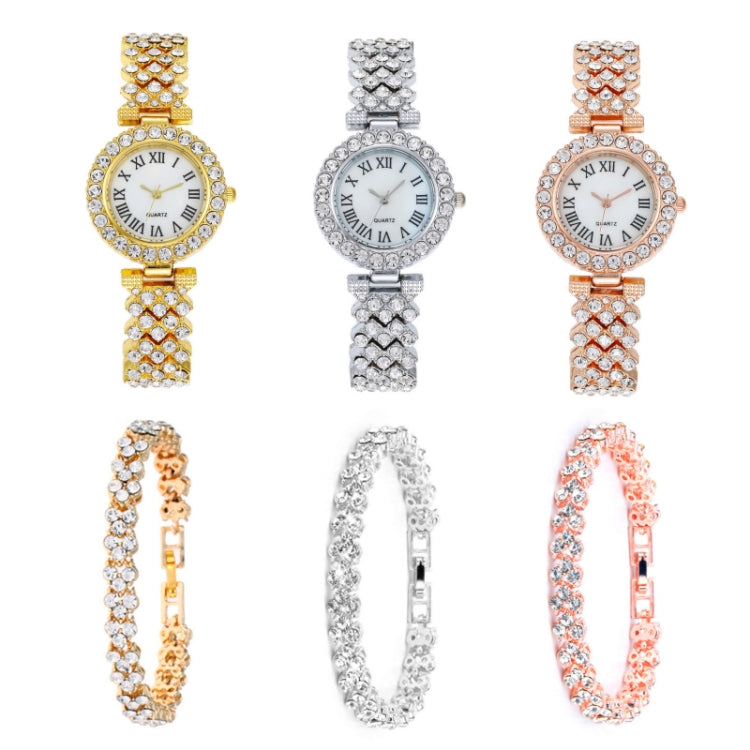 Roman Pattern Diamond Ladies Quartz Watch, Color: Gold+Bracelet - Alloy Watches by buy2fix | Online Shopping UK | buy2fix