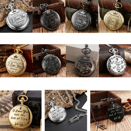 Engraved Vintage Commemorative Quartz Pocket Watch Round Watch, Style: Grandson (Black) - Necklace Watch Watches by buy2fix | Online Shopping UK | buy2fix