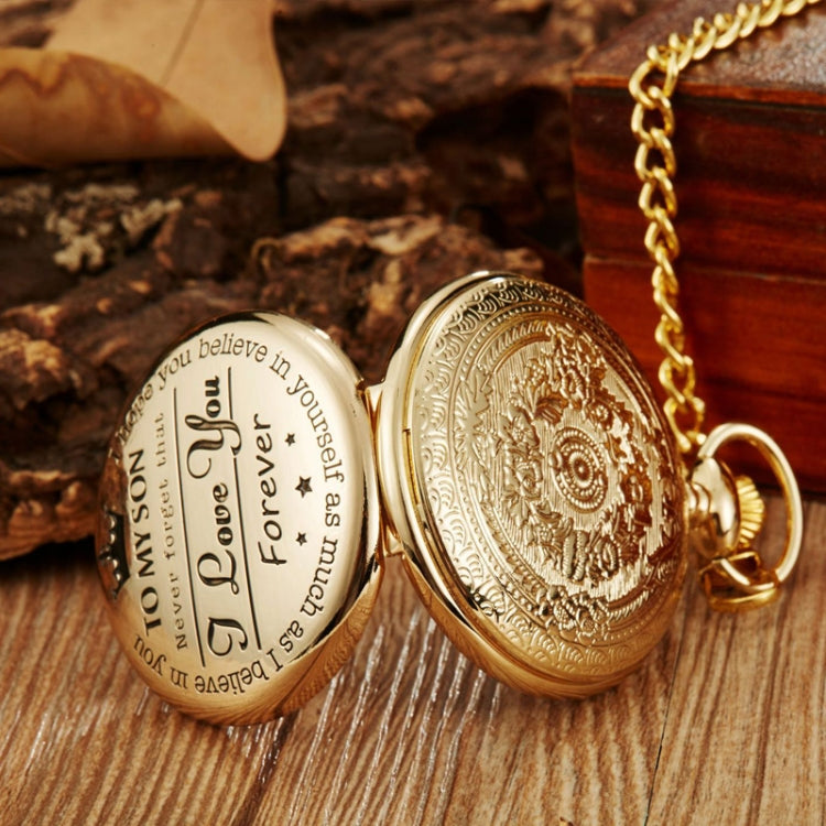 Engraved Vintage Commemorative Quartz Pocket Watch Round Watch, Style: I Love You (Black) - Necklace Watch Watches by buy2fix | Online Shopping UK | buy2fix