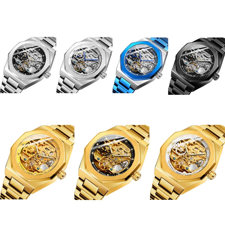 FORSINING F980 Luminous Three Eye Six Shot Weekly Steel Belt Men Fully Automatic Mechanical Watch(Gold Belt White Face) - Metal Strap Watches by FORSINING | Online Shopping UK | buy2fix