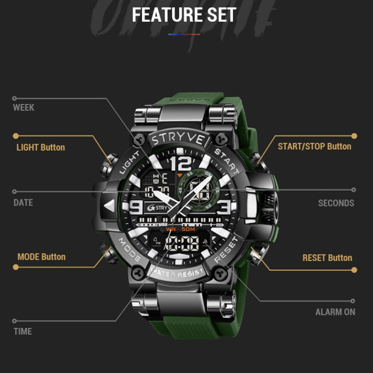 STRYVE S8026 Sports Colorful Night Light Electronic Waterproof Watch Multifunctional Student Watch(Colorful Green) - Leather Strap Watches by STRYVE | Online Shopping UK | buy2fix