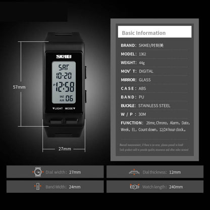 SKMEI 1362 Sports Electronic Watch Fashion Waterproof Countdown Children LED Watch(Black) - LED Digital Watches by SKMEI | Online Shopping UK | buy2fix