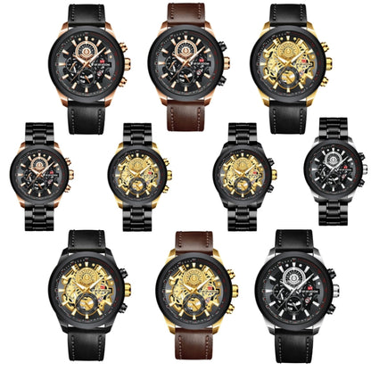 VAVA VOOM 2311G-JH1 Black Gold Shell Steel Belt Men Waterproof Sports Luminous Calendar Casual Quartz Hollow Watch - Sport Watches by VAVA VOOM | Online Shopping UK | buy2fix
