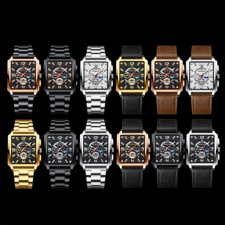 BINBOND B6575 Men Vintage Square Multifunctional Luminous Quartz Watch, Color: White-Black - Metal Strap Watches by BINBOND | Online Shopping UK | buy2fix
