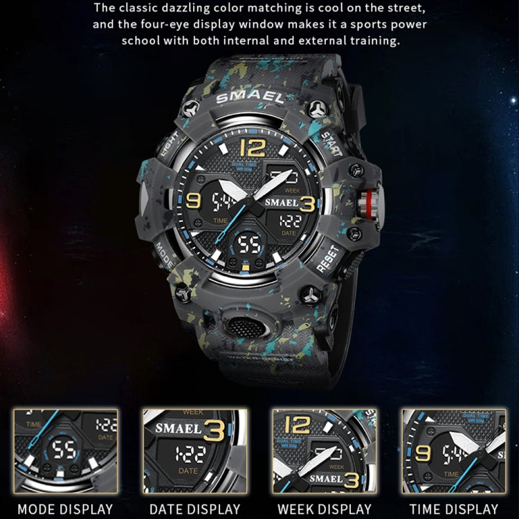 SMAEL 8008 Outdoor Waterproof Camouflage Sports Electronic Watch Luminous Multi-function Waist Watch(Camouflage Army Green) - LED Digital Watches by buy2fix | Online Shopping UK | buy2fix