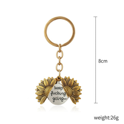 N2003-28 Ancient Gold Keychain Alloy Sunflowers Shape Can Open Double Side Engraving Accessories Pendant - In Car by buy2fix | Online Shopping UK | buy2fix