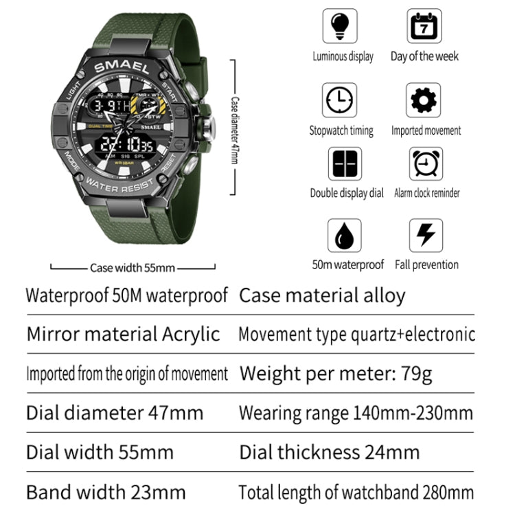 SMAEL 8066 Outdoor Electronic Sports Watch Alloy Colorful Multifunctional Men Watch(Gray) - Sport Watches by SMAEL | Online Shopping UK | buy2fix