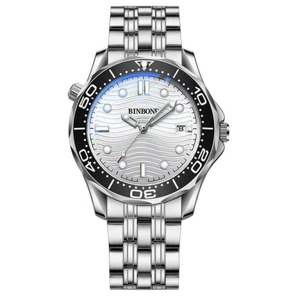 White Steel White Surface BINBOND B2820 Luminous 30m Waterproof Men Sports Quartz Watch - Metal Strap Watches by BINBOND | Online Shopping UK | buy2fix