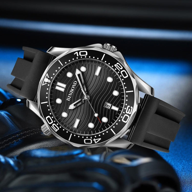 Inter-gold Black Surface BINBOND B2820 Luminous 30m Waterproof Men Sports Quartz Watch - Metal Strap Watches by BINBOND | Online Shopping UK | buy2fix