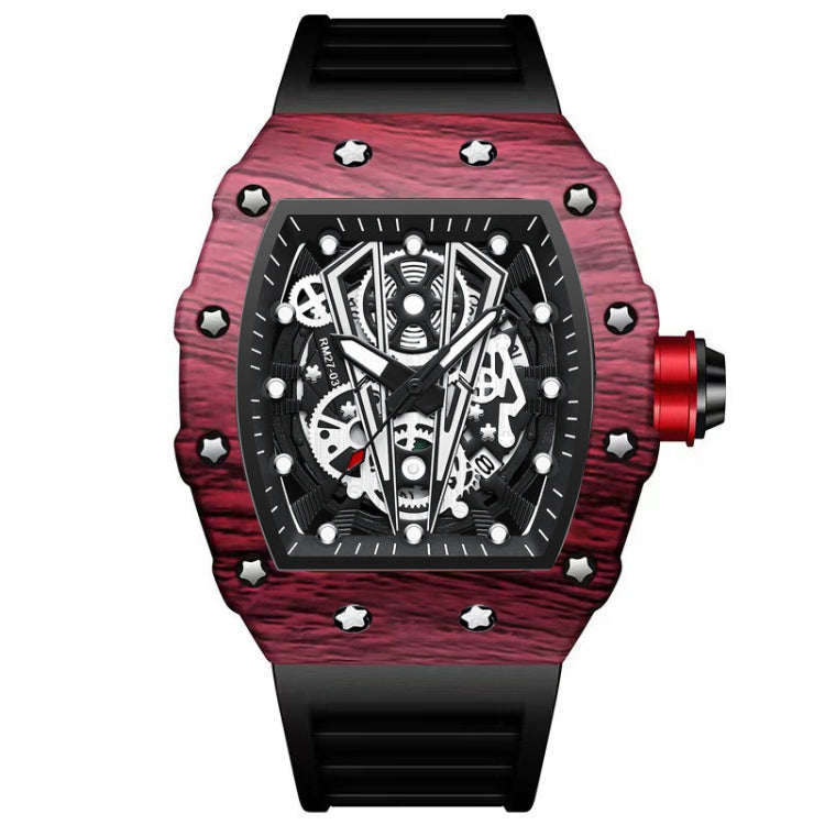 BINBOND B6577 Barrel Shape 30m Waterproof Sports Quartz Watch(Black Silicon-Red-Black) - Silicone Strap Watches by BINBOND | Online Shopping UK | buy2fix