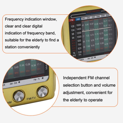 BAIJIALI KK9 Full-band Radio Player Portable Retro Multifunctional Mini Radio(Gold) - Consumer Electronics by BAIJIALI | Online Shopping UK | buy2fix