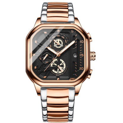 BINBOND B6577 30M Waterproof Luminous Square Quartz Watch, Color: Rose Gold-Black-Rose Gold - Metal Strap Watches by BINBOND | Online Shopping UK | buy2fix
