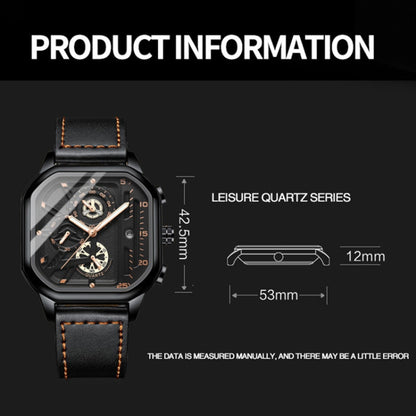 BINBOND B6577 30M Waterproof Luminous Square Quartz Watch, Color: Rose Gold-Black-Rose Gold - Metal Strap Watches by BINBOND | Online Shopping UK | buy2fix