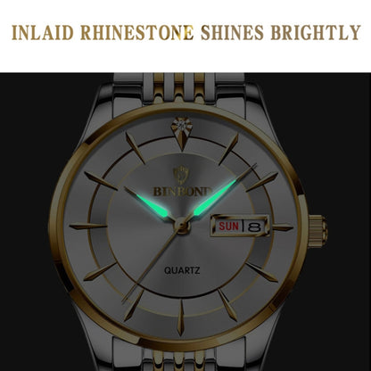 BINBOND B2077 30M Waterproof Quartz Luminous Watch Butterfly Buckle Men's Steel Belt Watch(Inter-gold-Black) - Metal Strap Watches by BINBOND | Online Shopping UK | buy2fix