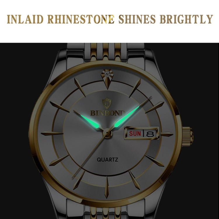 BINBOND B2077 30M Waterproof Quartz Luminous Watch Butterfly Buckle Men's Steel Belt Watch(Black Steel-Black) - Metal Strap Watches by BINBOND | Online Shopping UK | buy2fix