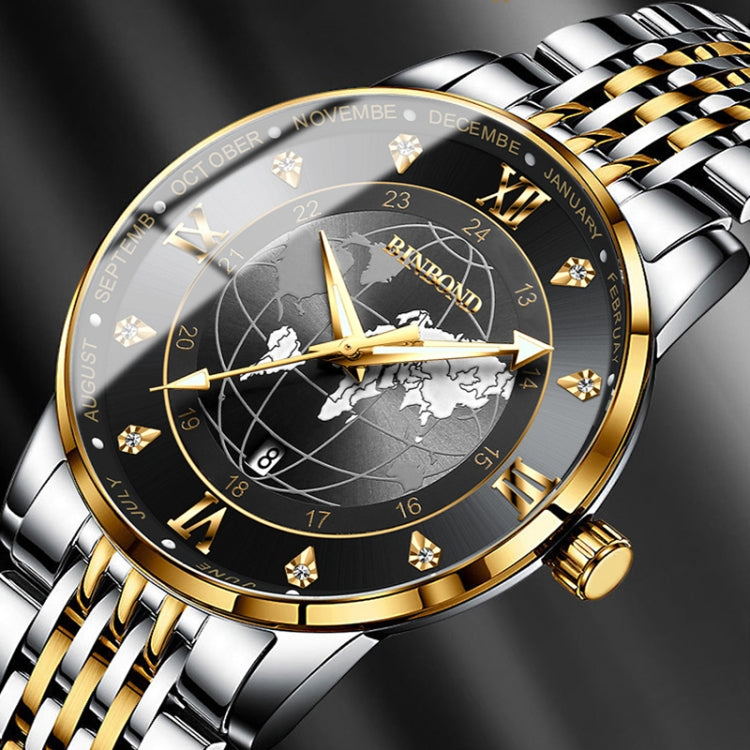 BINBOND B1117 30M Waterproof Earth Dial Butterfly Buckle Luminous Quartz Watch(Full-gold-White-Gold) - Metal Strap Watches by BINBOND | Online Shopping UK | buy2fix