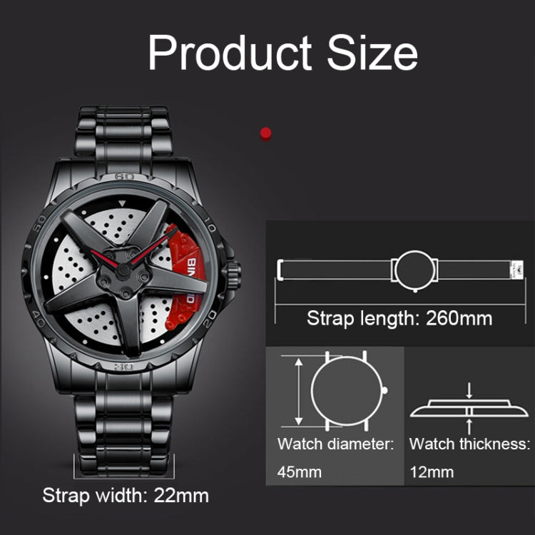 BINBOND D002 Car Hub Dial Multifunctional Waterproof and Wear-resistant Men's Watch(White Steel-Red) - Metal Strap Watches by BINBOND | Online Shopping UK | buy2fix