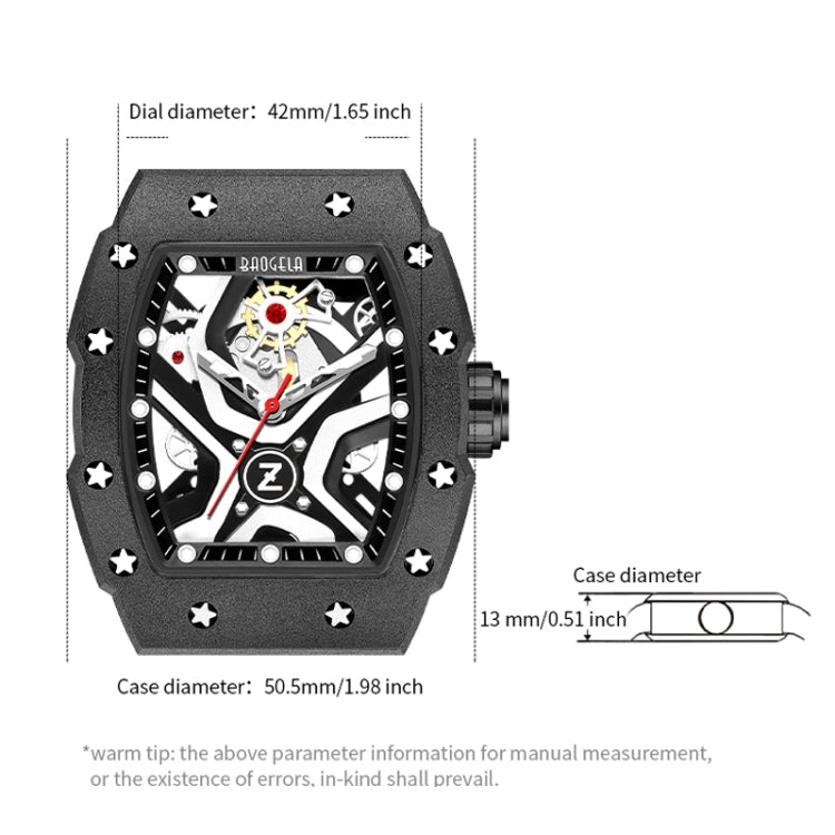 BAOGELA 224143 Barrel-shaped Hollow Surface Silicone Luminous Sports Men Watch(Steel Shell Black Belt) - Silicone Strap Watches by BAOGELA | Online Shopping UK | buy2fix