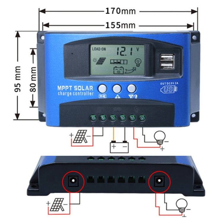 YCX-003 30-100A Solar Charging Controller with LED Screen & Dual USB Port Smart MPPT Charger, Model: 12/24V 100A - Others by buy2fix | Online Shopping UK | buy2fix