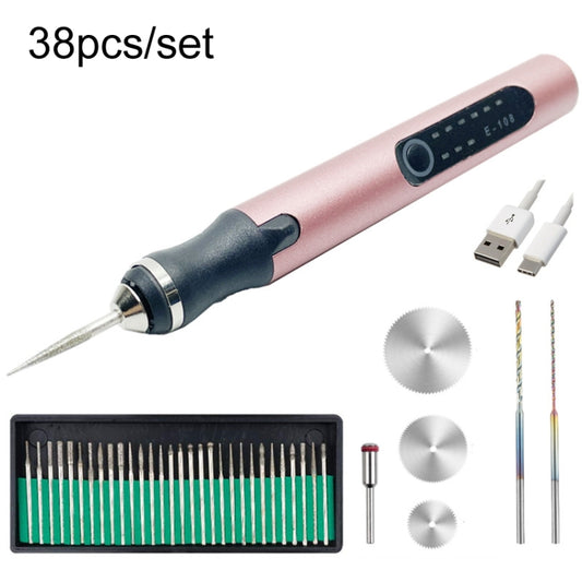 E108 38pcs/set Portable 2.35MM Chuck Mini Electric Drill Pen(Rose Gold) - Abrasive Tools & Accessories by buy2fix | Online Shopping UK | buy2fix