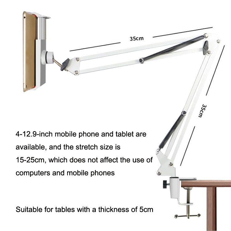 Z01 Bedside Clip-on Cantilever Microphone Overhead Bracket 4-12.9 inch Phone Tablet (White) - Lazy Bracket by buy2fix | Online Shopping UK | buy2fix