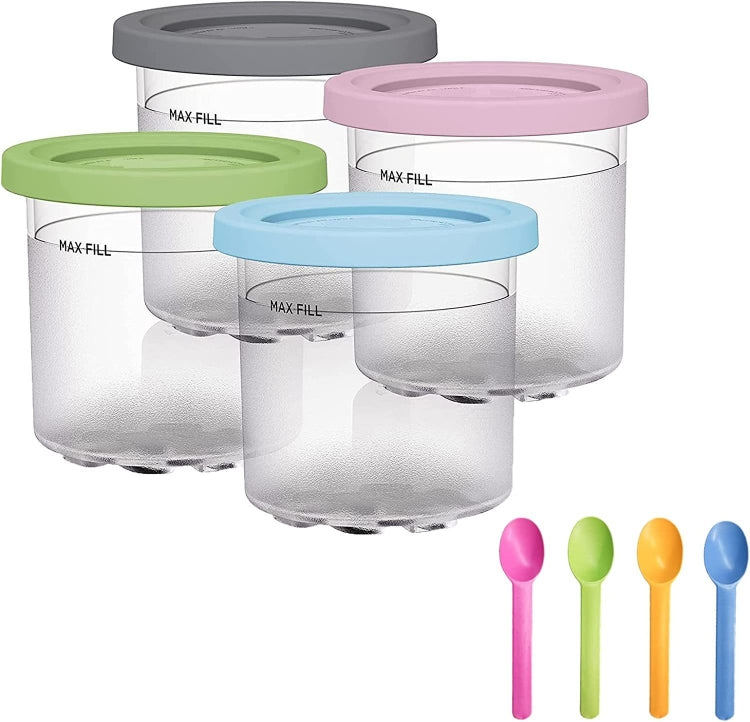 For Ninja NC299AMZ NC300 Ice Cream Storage Containers with Lids, Speci: 4 Cups+Spoon - Kitchen Machine Accessories by buy2fix | Online Shopping UK | buy2fix