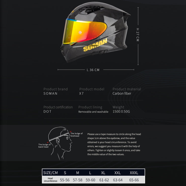 SOMAN Motorcycle Carbon Fiber Double Lens Thermal Safety Helmet, Size: XL(3K Solid Color REVO) - Helmets by SOMAN | Online Shopping UK | buy2fix