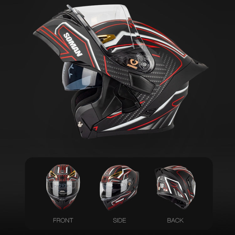 SOMAN Motorcycle Dual Lens Riding Peel-Off Full Coverage Helmet, Size: S(Black Yellow Track) - Helmets by SOMAN | Online Shopping UK | buy2fix