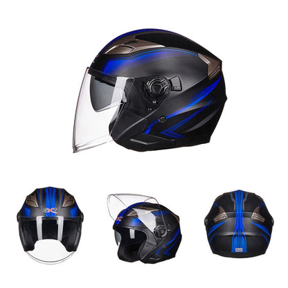 GXT 708 Electric Vehicle Dual Lens Helmet Four Seasons Safety Helmet, Size: M(Matt Black Blue) - Helmets by GXT | Online Shopping UK | buy2fix