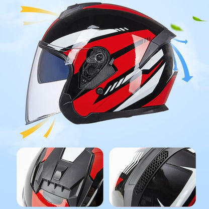 GXT Electric Vehicle Four Seasons Sun Protection & Windshield Double Lens Helmet, Size: M(Bright Black Red) - Helmets by GXT | Online Shopping UK | buy2fix