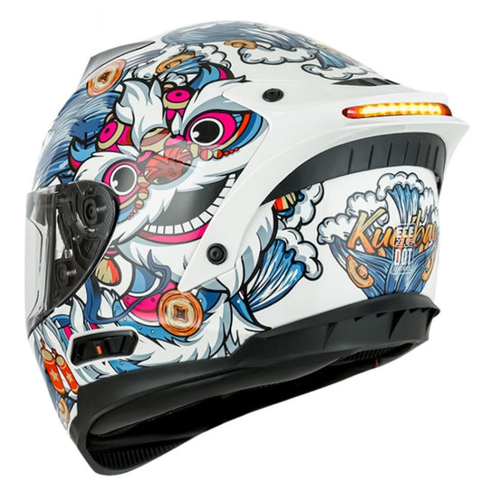 KUQIBAO Motorcycle Dual Lens Anti-Fog Helmet With LED Light, Size: L(White Wake Lion) - Helmets by KUQIBAO | Online Shopping UK | buy2fix