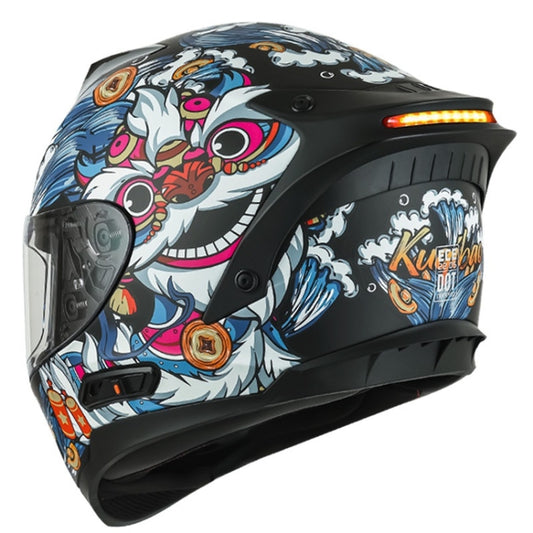 KUQIBAO Motorcycle Dual Lens Anti-Fog Helmet With LED Light, Size: XL(Matte Black Wake Lion) - Helmets by KUQIBAO | Online Shopping UK | buy2fix