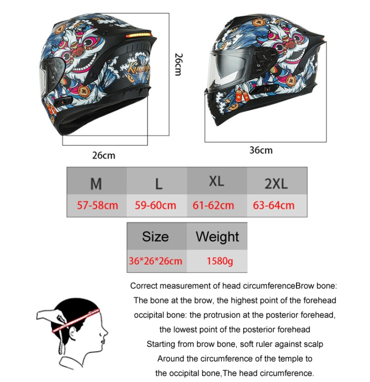 KUQIBAO Motorcycle Dual Lens Anti-Fog Helmet With LED Light, Size: L(White) - Helmets by KUQIBAO | Online Shopping UK | buy2fix