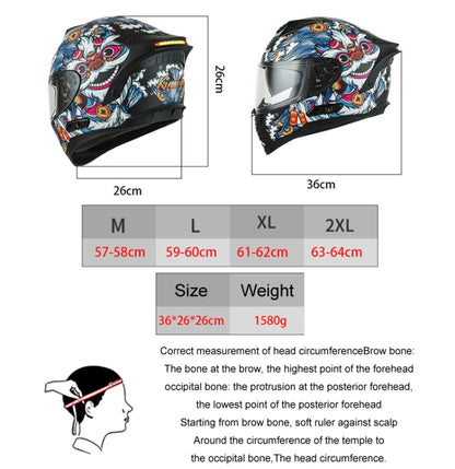 KUQIBAO Motorcycle Dual Lens Anti-Fog Helmet With LED Light, Size: L(White) - Helmets by KUQIBAO | Online Shopping UK | buy2fix