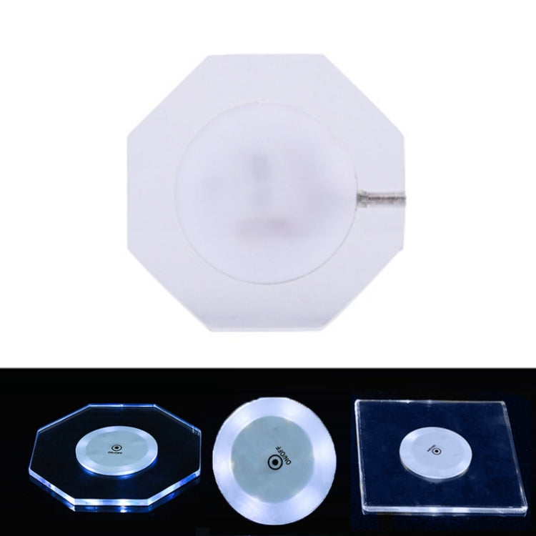 100x10mm Octagonal USB Charging LED Light Up Acrylic Coaster Transparent Crystal Base(White Light) - Car Drink Holders by buy2fix | Online Shopping UK | buy2fix