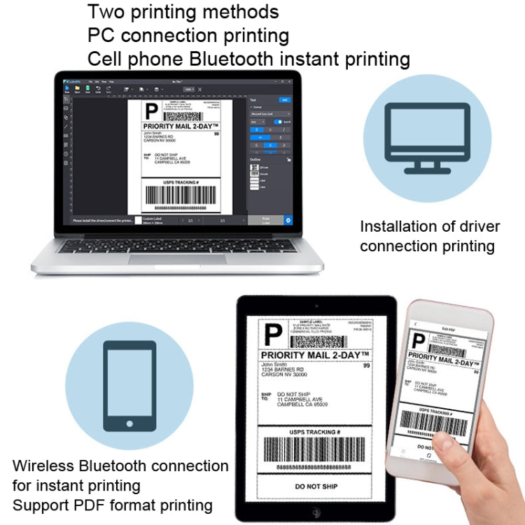 Phomemo PM241-BT Bluetooth Address Label Printer Thermal Shipping Package Label Maker, Size: US(White Purple) - Printer by Phomemo | Online Shopping UK | buy2fix