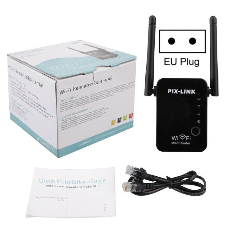 PIX-LINK 2.4G 300Mbps WiFi Signal Amplifier Wireless Router Dual Antenna Repeater(US Plug) - Wireless Routers by PIX-LINK | Online Shopping UK | buy2fix