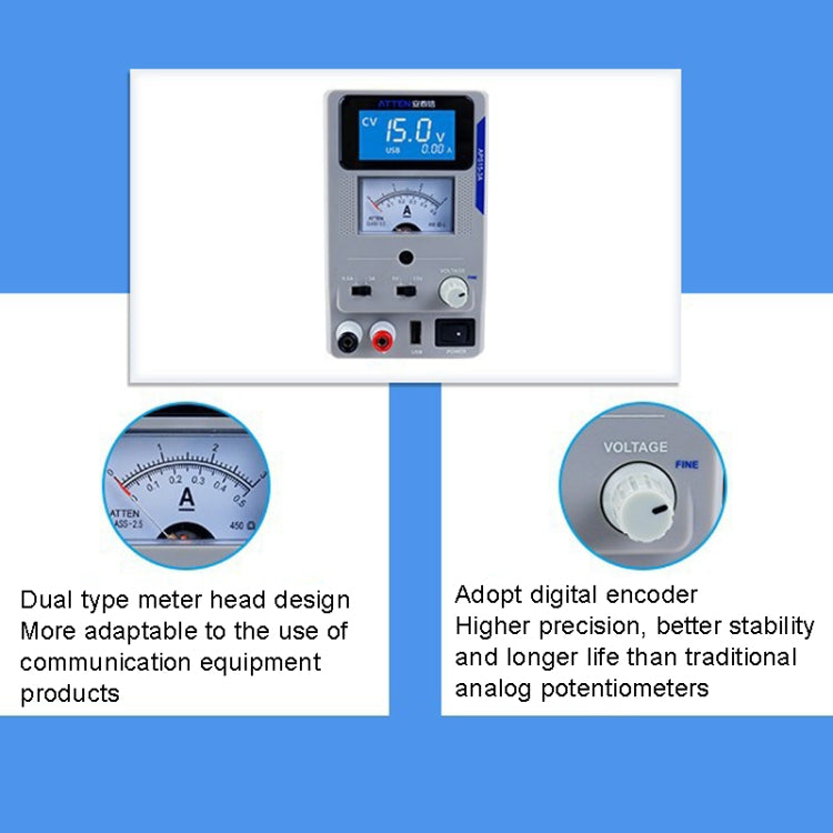 ATTEN APS22-5A 22V 5A USB Digital Variable Adjustable Laboratory DC Power Supply For Mobile Repair, EU Plug - Current & Voltage Tester by ATTEN | Online Shopping UK | buy2fix